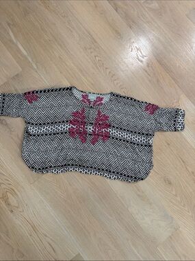 Maeve Black, White & Pink Embroidered Geometric Top